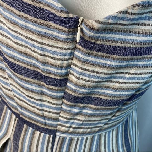 Sandro Ferrone Medium Dress Off The Shoulder Striped Linen Blend Made In Italy - Picture 7 of 15